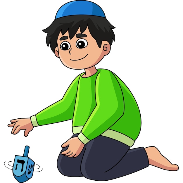 Hanoucca, garçon, jouer, dreidel, dessin animé Clipart