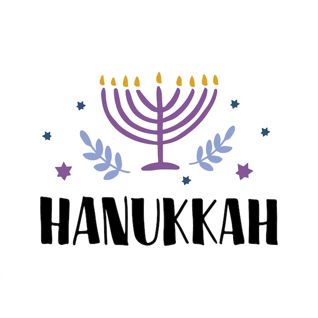 Hanoukka Typographie Lettrage Dessiné à La Main Avec La Menorah. Fête Juive.