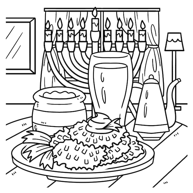 Hanukkah Latke Avec Menorah Coloriage Pour Les Enfants