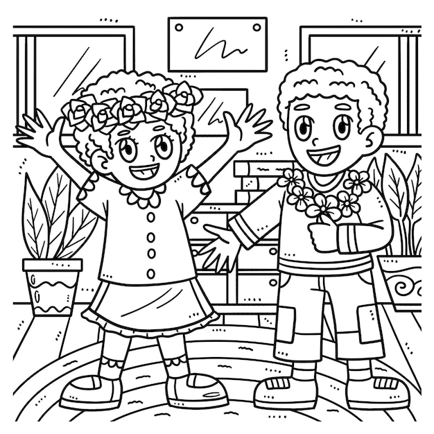 Happy Afro Girl Coloriage Isolé Pour Les Enfants