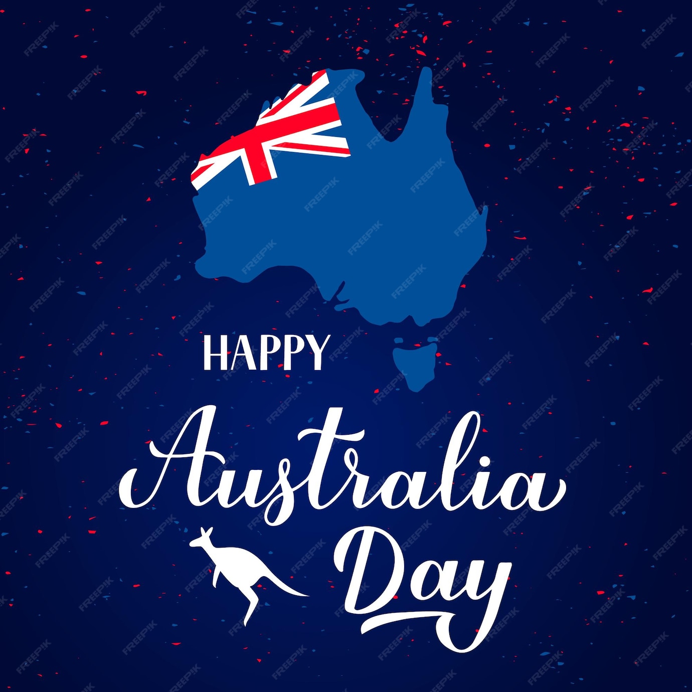Happy Australia day calligraphie lettrage à la main avec et silhouette d