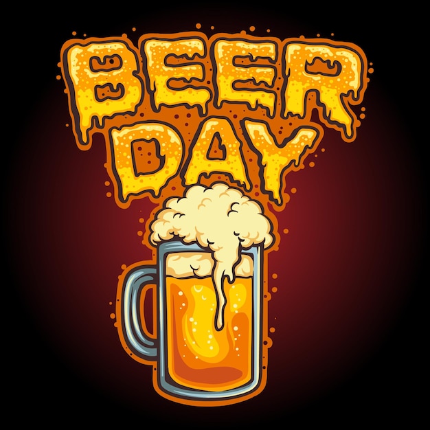 Happy Beer Day Glass Mascot Illustrations Vectorielles Pour Votre Travail Logo, T-shirt De Marchandise De Mascotte, Autocollants Et Conceptions D'étiquettes, Affiche, Cartes De Voeux Entreprise Ou Marques Publicitaires.