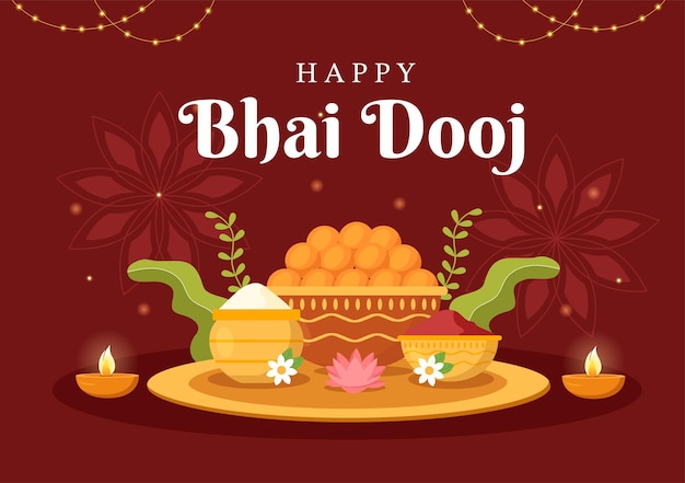 Happy Bhai Dooj Festival Indien Célébration Illustration Dessin Animé Dessiné Main