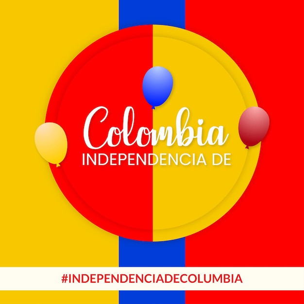 Vecteur happy colombia independencia de yellow blue red background bannière de conception de médias sociaux vecteur gratuit