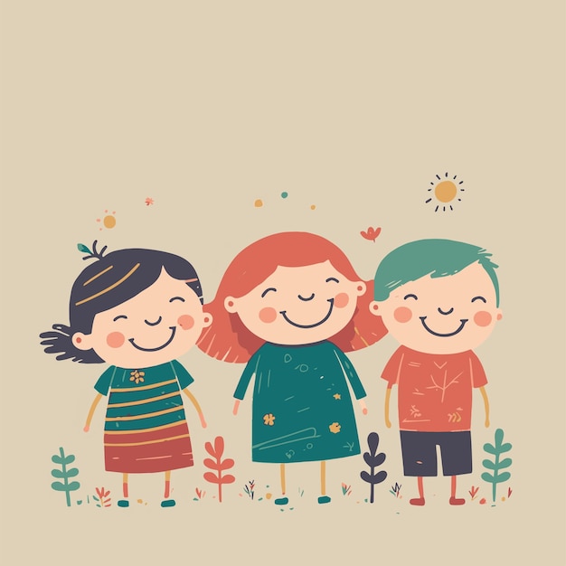 Happy Cute Kids Enfants Sautant Illustration Vectorielle De Style Design Plat
