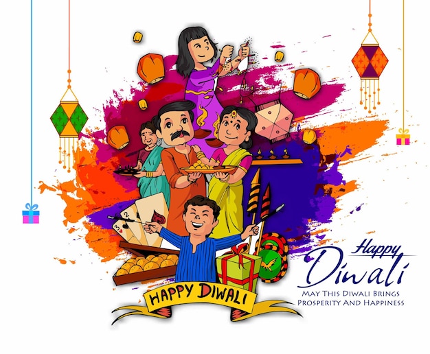 Happy Diwali Festival Of Lights Vector Illustration Et Belle Carte De Voeux Pour La Célébration O