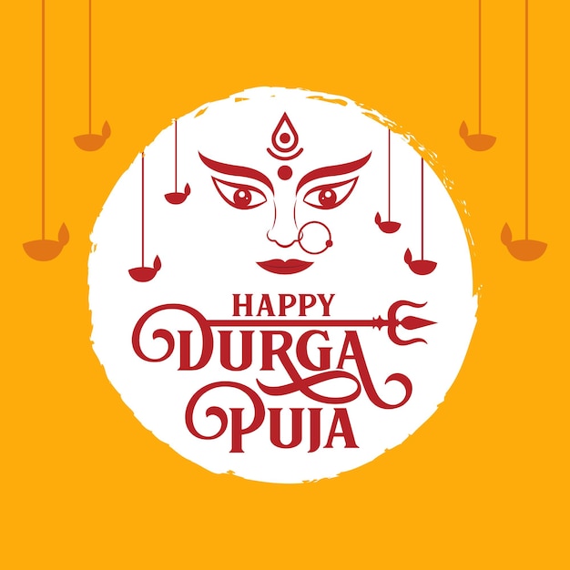 Happy Durga Pooja Typographie Vecteur De Publication Sur Les Réseaux Sociaux