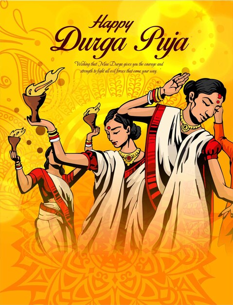 Happy Dussehra Navratri Background Design Célébré Dans La Religion Hindoue Et Festival De Durga Puja