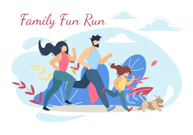 Vecteur happy family run fun sport activité mode de vie