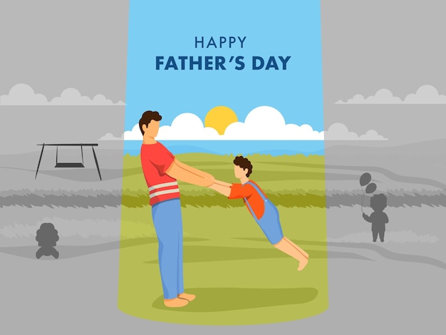 Happy Father's Day Celebration Concept Jeune Homme Sans Visage Jouant Avec Son Fils Sur La Vue Sur Le Jardin