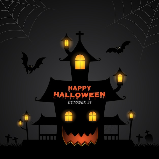 Happy halloween astuce ou traiter la maison hantée et les chauves-souris