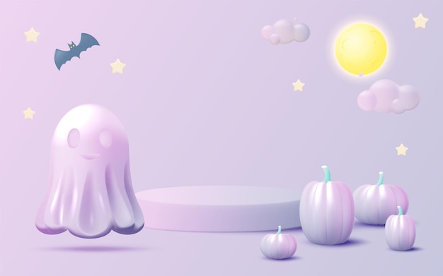 Happy Halloween Banner Art Background Avec Illustration Vectorielle Fantôme