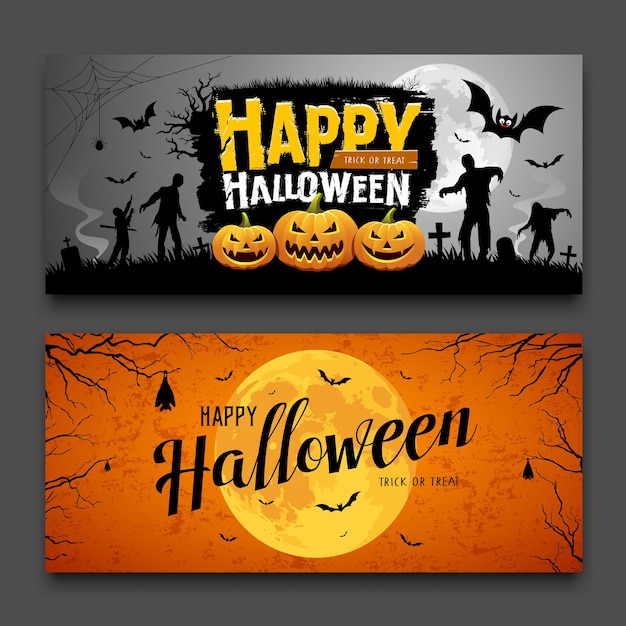 Happy Halloween party bannières collections horizontales design background Illustrations vectorielles