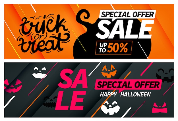 Happy Halloween Sale, Ensemble De Bannière D'offre Spéciale