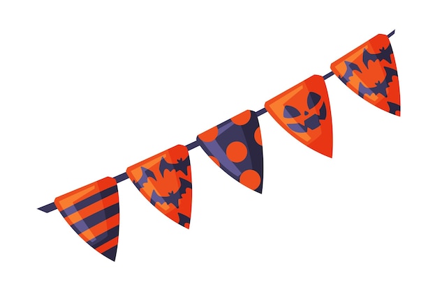 Vecteur happy halloween triangle party flags garland decoration de fête illustration vectorielle de style dessin animé sur fond blanc