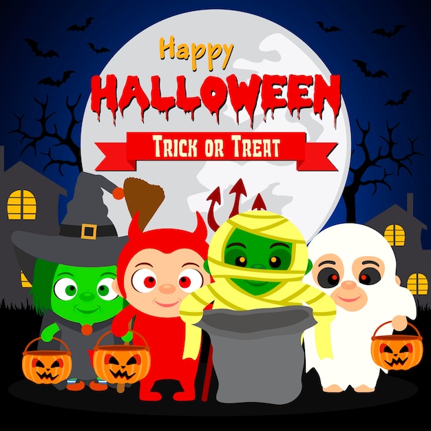 Happy Halloween Trick or Treat avec des enfants en costume d'halloween