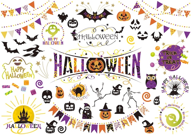 Happy Halloween Vector Design Element Set Isolé Sur Fond Blanc.