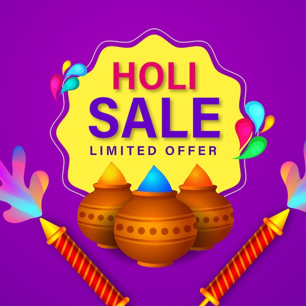 Happy Holi Sale Festival Hindouisme Indien Violet Jaune Coloré Fond Médias Sociaux