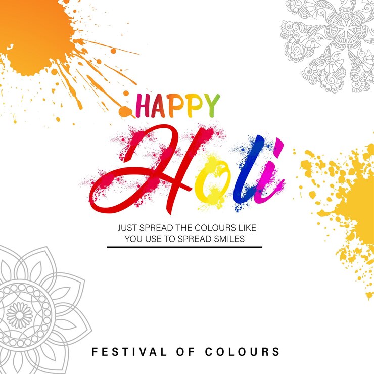 Vecteur happy holi salutations blanc jaune orange coloré indien hindouisme festival fond de médias sociaux