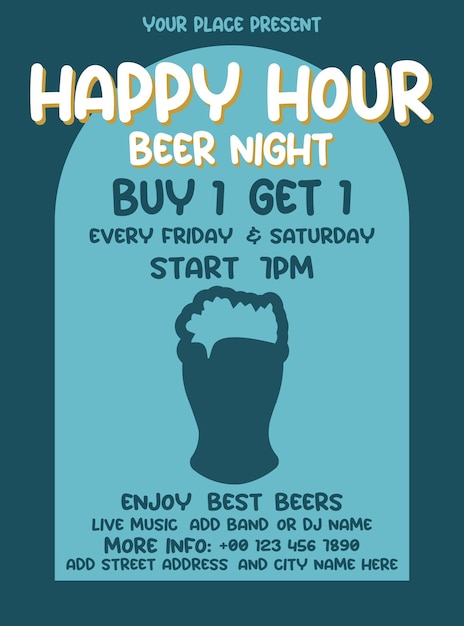 Vecteur happy hour bière fête affiche flyer conception de publication sur les réseaux sociaux