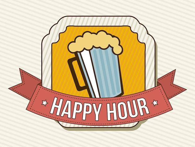 Happy Hour Label Sur Illustration Vectorielle Sur Fond Beige