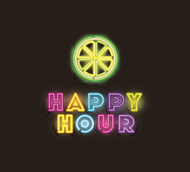 Happy Hour Avec Néons Polices De Citron Demi