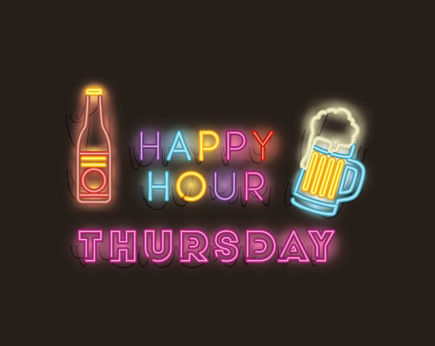 Happy hour avec des polices de bouteilles de bière