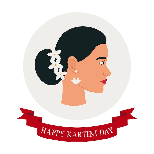 Happy Kartini Day Kartini Est Le Héros Féminin Indonésien Profil D'une Femme Asiatique Aux Cheveux Noirs Illustration Vectorielle Plane