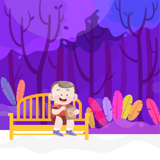 Vecteur happy kid manger collation dans l'illustration vectorielle du parc