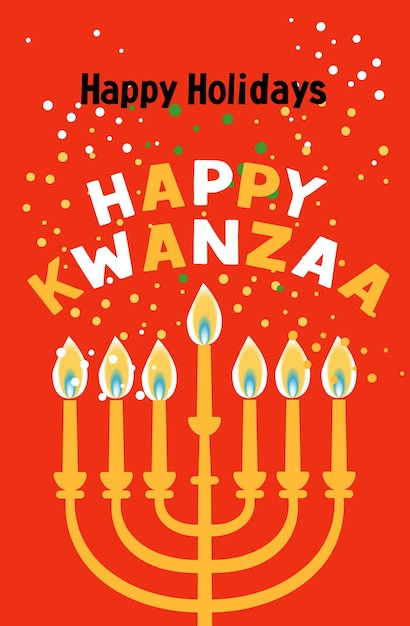 Happy Kwanzaa Vector Illustration Plate Bougies Sur Fond Rouge Avec Des Confettis. Carte De Conception Mignonne De Célébration Africaine.