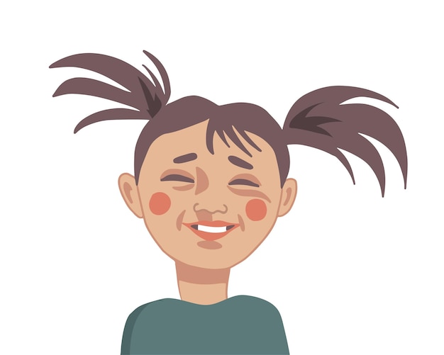 Happy Laughing Little Girl Closeup Portrait En Style Cartoon Illustration Vectorielle