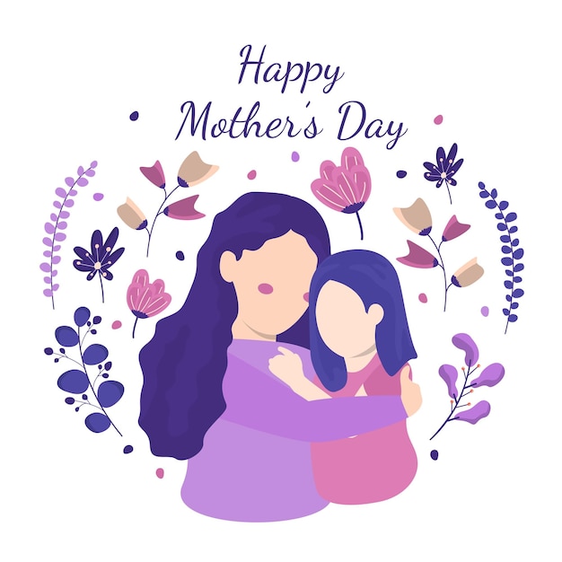 Happy Mother39s Day Fille Enfant Fleur Illustration Plate Florale