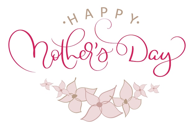 Happy Mothers Day vecteur texte rouge vintage avec des fleurs roses calligraphie lettrage illustration EPS10