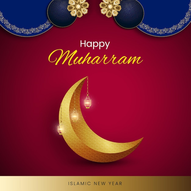 Happy Muharram Purple Golden Blue Background Bannière De Médias Sociaux Islamiques Vecteur Gratuit