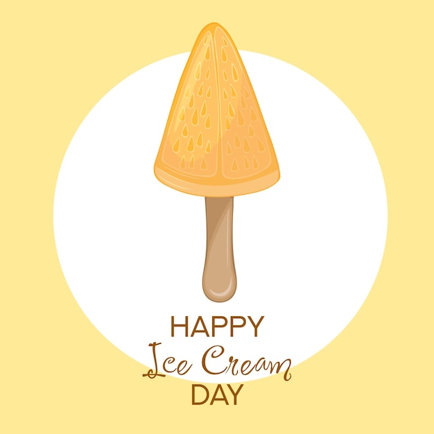 Happy National Ice Cream Day card Illustration vectorielle dessinée à la main de crème glacée aux fruits orange sur un bâton