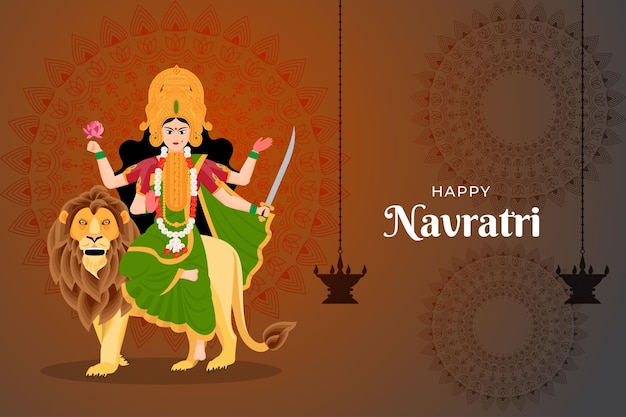 Vecteur happy navratri souhaite l'illustration de 9 avatars de la déesse durga katyayani vecteur