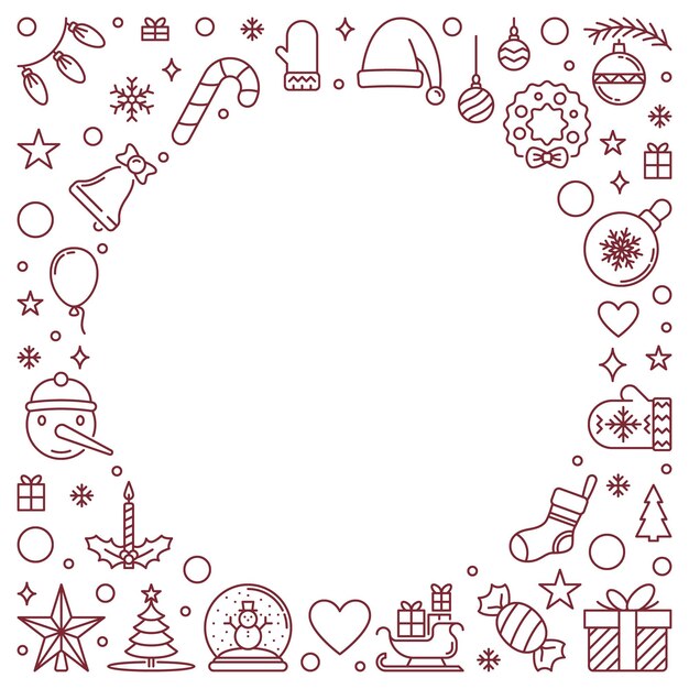 Happy New Year vector illustration linéaire cadre rond de Noël