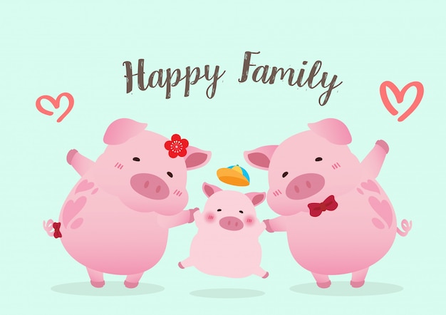 Happy Pigs Family Caractère Vectoriel Design