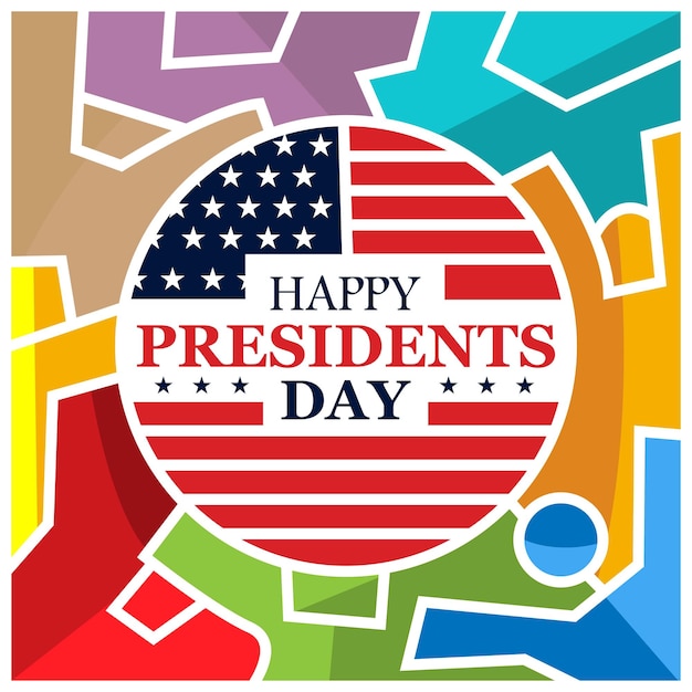 Vecteur happy presidents day party avec des gens colorés happy presidents day design