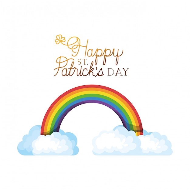 Happy St Patrick`s Day Label Avec Icônes Arc-en-ciel