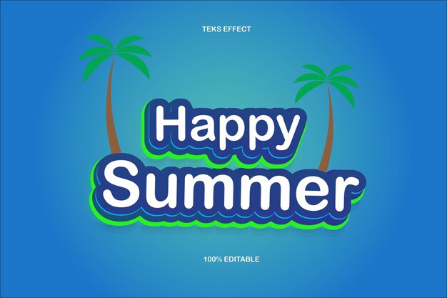 Happy Summer Effet De Texte Modifiable 3 D En Relief Conception De Style De Dessin Animé