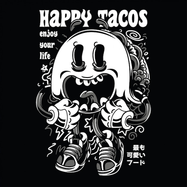 Happy Tacos Noir Et Blanc