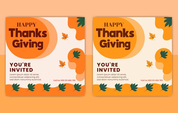 Happy Thanks Giving Day Template, Ensemble De Thanksgiving Social Media Post Design, Illustration De Citrouille