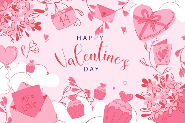 Happy Valentine's Day Background Avec Des Icônes Plates Illustration Vectorielle