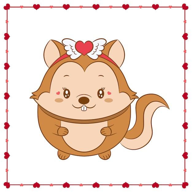 Happy Valentine's Day Cute Animal Bébé écureuil Dessin Avec Cadre Coeurs