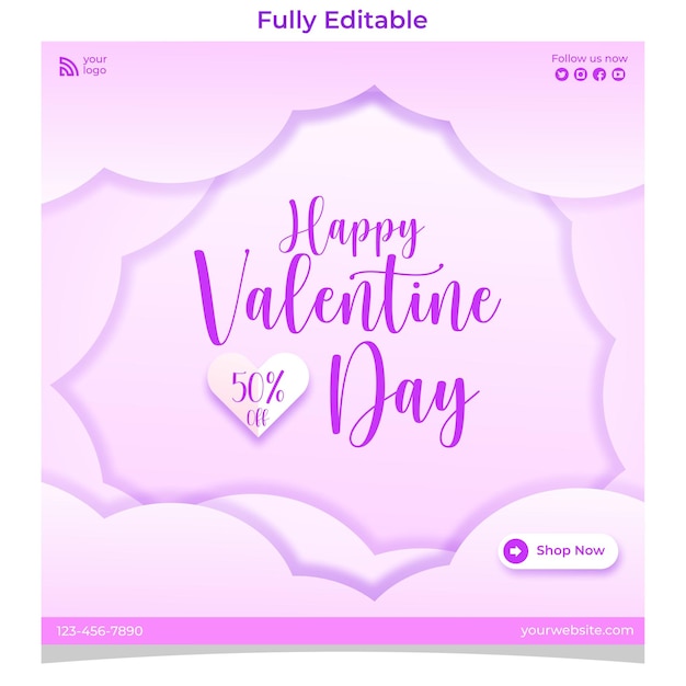 Happy Valentine39s Day Discount Vente Modèle De Publication Sur Les Médias Sociaux Violet