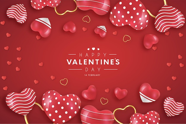 Happy Valentines Day Background Avec Une Composition Réaliste De Coeurs