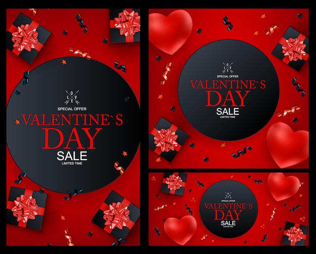 Happy Valentines Day Sale Background Set, Affiche, Carte, Invitation.