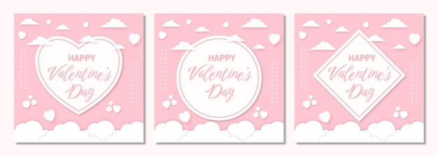 Happy valentines day set bundle carré instagram médias sociaux modèles de publication pack illustration