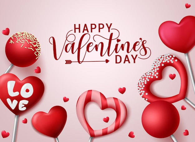 Happy valentines day vector background template Valentines salutation texte avec sucette de bonbons